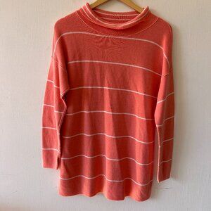 J. Jill Reversible Tunic Sweater Womens Medium Folded Neck Pink Striped Cozy